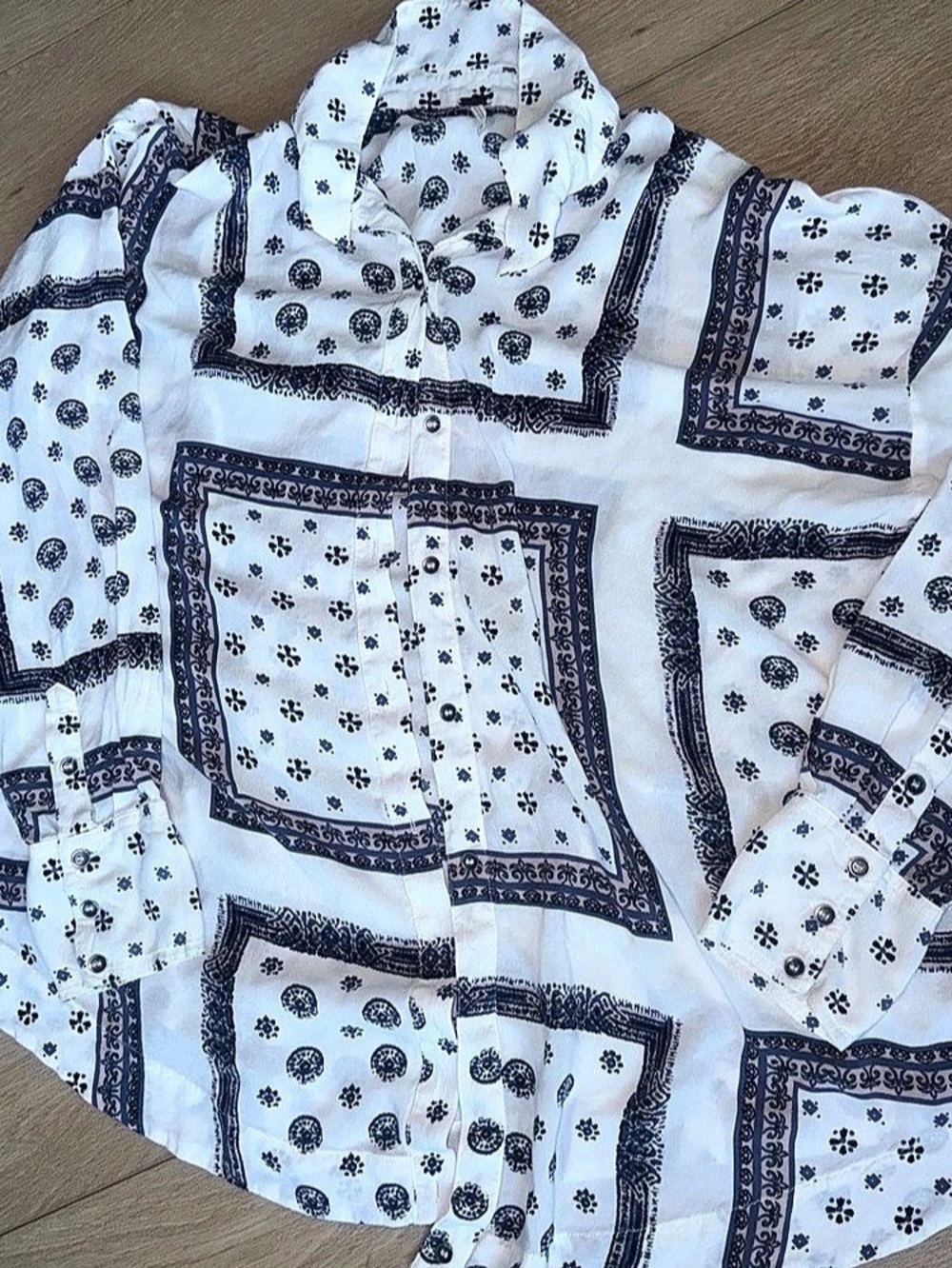 Free People Bandana Bandit Button Down Paisley White & Blue